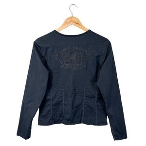 Vintage Harley Davidson Black Women’s Top, Long Sleeve Clasp Front, Size L